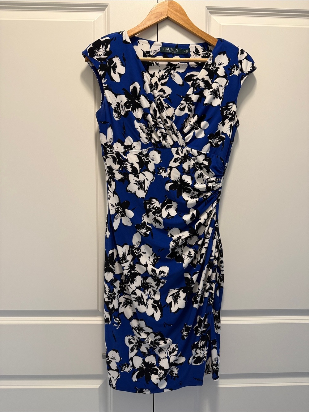 Lauren Ralph Lauren Blue Floral Wrap-Style Midi Dress